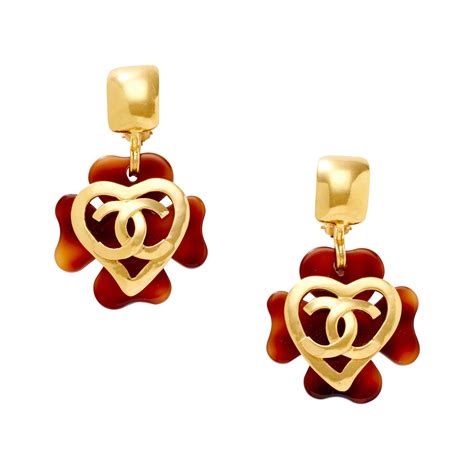 vintage chanel tortoise shell clover motif 24kt gold plated earrings|Chanel earrings for women.